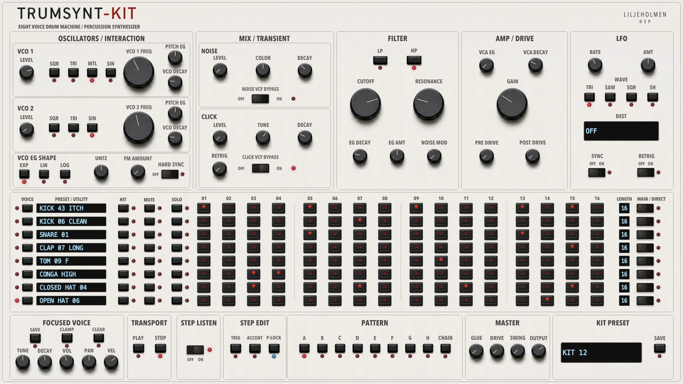 TRUMSYNT-KIT 1.0 — Kit 12 loaded with an example sequencer pattern.